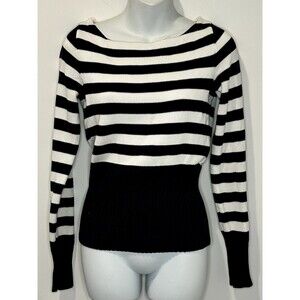 Ralph Lauren Boat Neck 100% Cotton Black Cream Sweater Size S Small EUC!!
